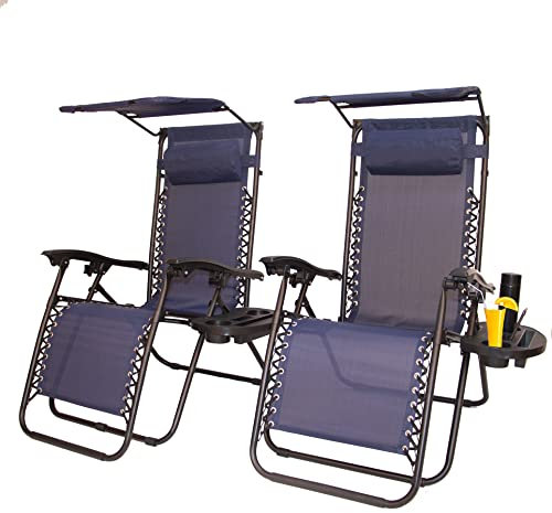 BTEXPERT CC5044BLU-2 - Juego de 2 fundas para sillas de gravedad cero, para exteriores, piscina, patio, playa, jardín, sombrilla, paquete de 2 unidades, color azul con dosel