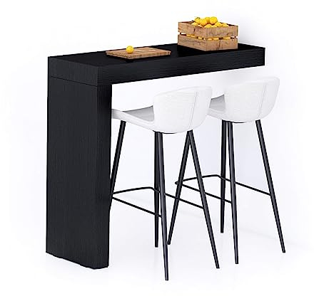 MOBILI FIVER, Península Evolution 120x40, Madera Negra, Mesa Auxiliar de Cocina para 2 Personas, Made In Italy