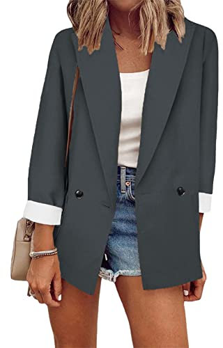 YMING Donna Ufficio Leggero Lavoro Rilassato Blazer con Un Bottone Blazer Primaverili Casual Grigio Scuro L