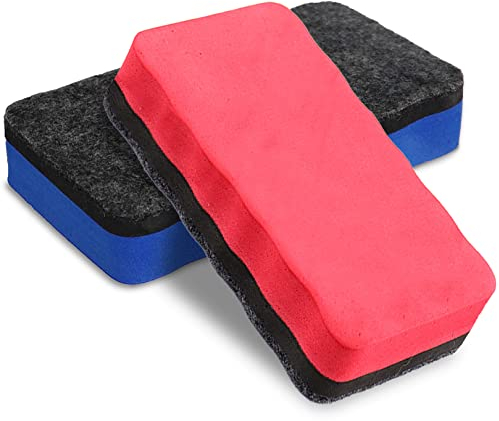 Gunwon 2PCS White Board Eraser, Mini Dry Eraser with Thick Felt Pad, Wavy, Red, Blue