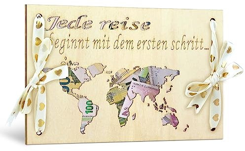TAKULA Weltkarte Holz Geldgeschenke, Hochzeitsgeschenk Geldgeschenk Hochzeit Geldgeschenk Urlaubskasse Reisekasse|WELTKARTE(18x12cm)