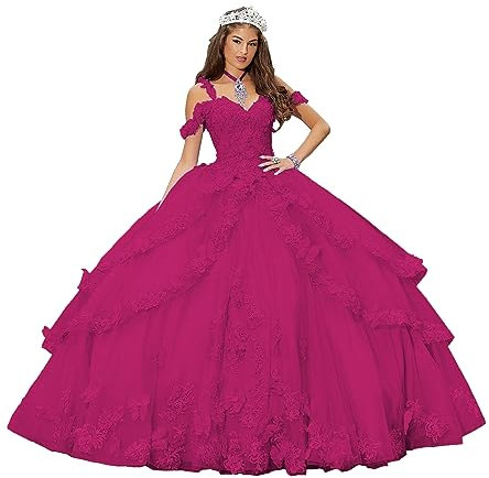 CLcaojun Vestido de baile bordado, vestidos de quinceañera, vestido de princesa para fiesta de graduación 16, fucsia, 38