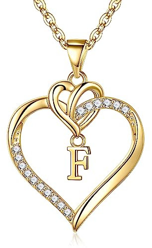 TINGN Kette Gold Damen Buchstaben Kette, 14K Vergoldete Intiale Kette Gold mit CZ Herz Anhänger Halskette für Frauen Buchstaben F Kette Halskette Damen Mutter Geschenke Teenager Mädchen Geschenke