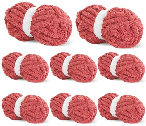 BALAPET 8 Pack Chunky Chenille Yarn for Crocheting & Knitting, 27yds 8 oz Each Skein Soft Fluffy Kitting Yarn Set, Thick Velvet Plush Yarn for Handcrafts Weaving Making Blankets, Red