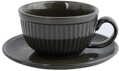 CAPIJIONG 220ml/8oz Retro Ceramica Tazza Da Caffè E Piatto Set Caffetteria Creativo Pomeriggio Tè Fiore Tazza di Caffè-Colore Bronzo Antico