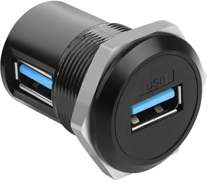 QIANRENON Ángulo de 90 ° USB 3.0 rosca fijación redondo conector USB 3.0 hembra a hembra panel montaje adaptador de esquina USB 3.0 incrustado ángulo recto hembra para transferencia de datos, carga 5