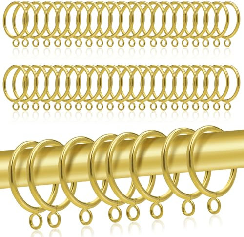 TOKPLNU 38mm Large Metal Curtain Rings 50 Pack Gold Curtain Pole Rings Drapery Sliding Eyelet Curtains Hanging Rings for 35mm Drapery Poles, Shower Rods