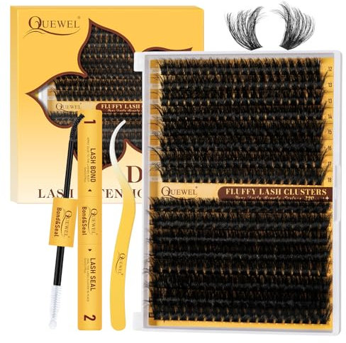 QUEWEL Kit-Extension-Cils, 320PCS 80+100 Faux-Cils fluffy Mixte 12-18mm Extension Cils Souples avec Colle Faux Cils and Seal, et Pince Extension De Cils Facile DIY à la Maison(Kit Fluffy-80+100D)