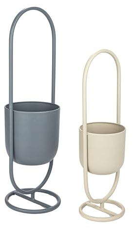 Bloomingville Pflanzgefäße aus Metall, zum Aufhängen an Ständern, mattgrau und Sandfarben, 2 Stück