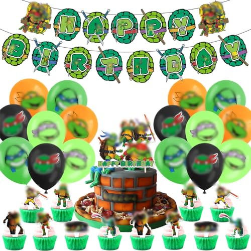 34PCS Turtle Birthday Decoration Supplies Ninja Decorazioni a Tema Adatto Per Il Compleanno Dei Bambini e Decorazioni Per Feste Di Anniversario Bandiere Di Palloncini
