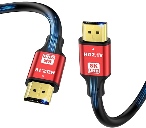 jojobnj 8K HDMI Cable 1m High Speed HDMI Cable 48Gbps 8K@60Hz 4K@120Hz, HDCP 2.2 & 2.3, DTS:X, HDR 10 Compatible con Roku TV/eARC/3D/PS5/HDTV/Laptop/Blu-ray (RED)