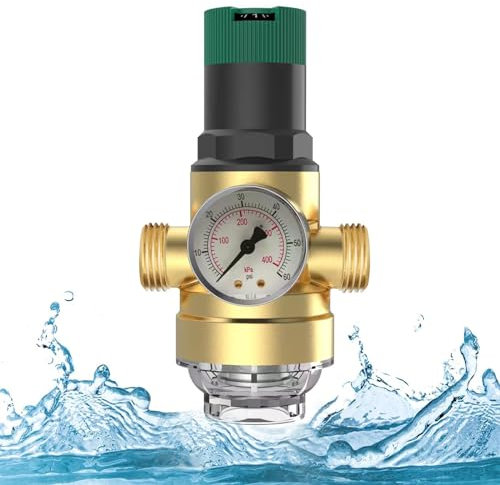 Druckminderer Wasser mit Manometer und Siebfilter, Druckregler für Trinkwasser, Messing Druckregler Überdruckventil Einstellbare Wasserdruckminderer Boiler (1)