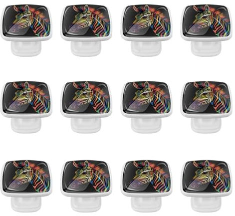 Square Kitchen Cabinet Knobs Handles,Knobs for Dresser Drawers,12Pcs,Abstract Northern European Zebra,Cabinet Door Knobs