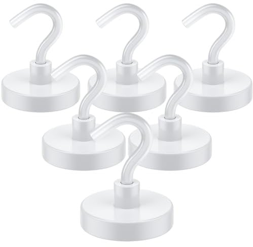 VNDUEEY 6 Pack 36 kg Magnethaken, Heavy Duty Neodym-Magnethaken, starke magnetische Aufhänger zum Aufhängen, rostfreie weiße Magnete mit Haken für Werkzeugkasten, Kreuzfahrt, Grill, Mantel