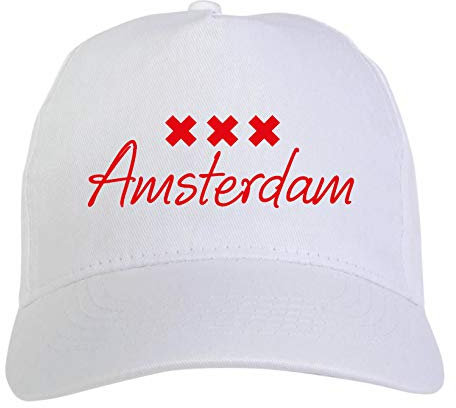 Generico Amsterdam Holland Mütze, bestickt, weiß, Fußballfans – Sport Ultras, Polyester, 5 Paneele, Weiß, One size
