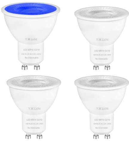 Y.W.Licht GU10 LED Blau Lampe 5W 230V MR16 GU10 Spot Lampe 120° Abstrahlwinkel Ersatz für 50W Halogenlampe Nicht Dimmbar Spotlight für Landschaften Beleuchtung Dekorative Glühbirne (4 Stück)