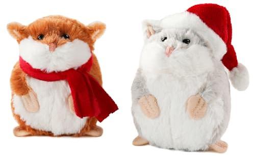 My OLi Kleine Plüsch Hamster mit Weihnachtsmütze und rotem Schal 9 cm Süße Kuscheltiere Kinder, Mädchen und Jungen Niedliche Stofftiere für die Festtage