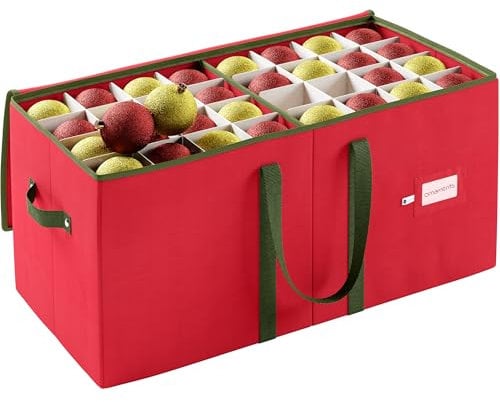 URBUNDY Aufbewahrungsbox für Weihnachtsdekoration, Rot, passend für 128 Ornamente, Organizer mit Trennwänden und Griffen