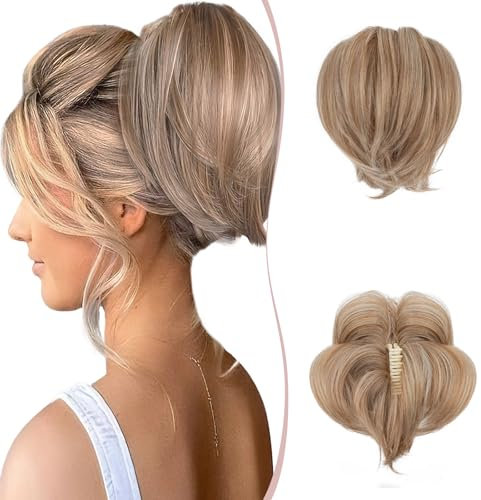 SEGO Ponytail Extensions Haarteil mit Klammer Pferdeschwanz Zopf Haarverlängerung Dutt Haargummi Hochsteckfrisuren Biegbarem Metalldraht wie Echthaar # 27H613