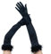 Perfekt gearbeitete lange Manschette Tanzparty Handschuhe verziert mit Federn (schwarz)