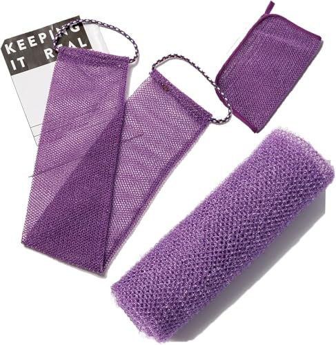 Lot de 3 gants de toilette africains pour exfoliation du corps, éponge de douche, éponge de bain africaine pour le visage, le dos (violet)