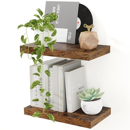 Feihorrm Wandregal, Wandboard 2er Set, 40cm Schweberegal aus MDF Holz, Regalbrett Geeignet für Küche, Arbeitszimmer, Badezimmer, Schlafzimmer und Wohnzimmer (Vintage Braun, 40 cm)