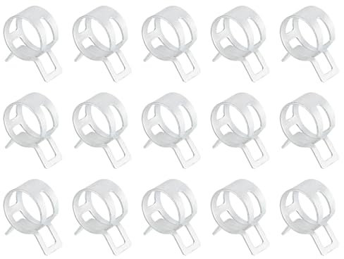 QUARKZMAN 15 Piezas Abrazadera de Manguera de Resorte Tipo Banda de Acción de Combustible/Silicona para Manguera de Vacío, 15mm Abrazadera de Resorte de Aire de Aceite de Agua, Plata