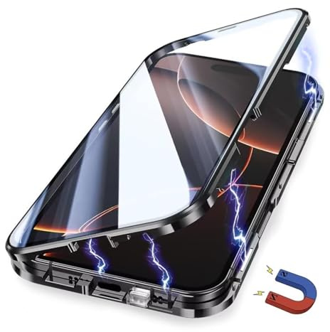 Yoursea Case for iPhone 14,Magnetic Adsorption Metal Bumper 360 Degree Full Body Protection Front and Back Tempering Glass Cover with Safty Lock for iPhone 14 Black