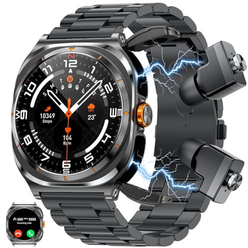 paazomu Reloj inteligente 2 en 1 2025 con auriculares TWS de 1.54 pulgadas, IP67, resistente al agua, música, Bluetooth, monitoreo de salud, rastreador de fitness deportivo (negro)