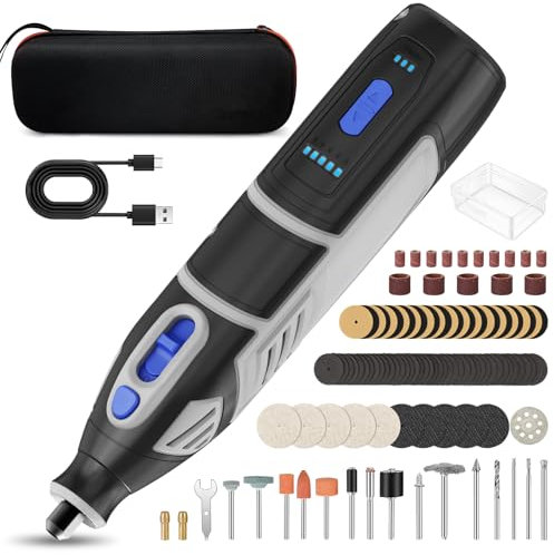 HARDELL Herramienta Rotativa Inalámbrica 12V, Kit de Amoladora Eléctrica con 5 Velocidades (8000-35000 RPM), Batería de 2AH con 80 Accesorios para Lijar, Pulir, Grabar, Cortar, Taladrar, Manualidades