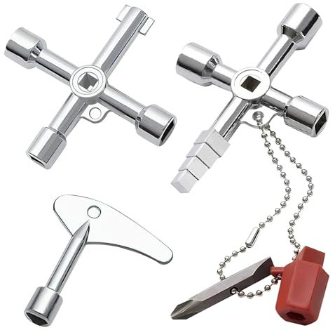 3 Pcs Meter Box Keys, 7 in 1 Radiator Key 4 Way Multifunction Utility Key Triangle Spanner Key Practical Tool Wrench for Water Electricity Gas Elevator Cupboard Cabinet Meter Valve Opening
