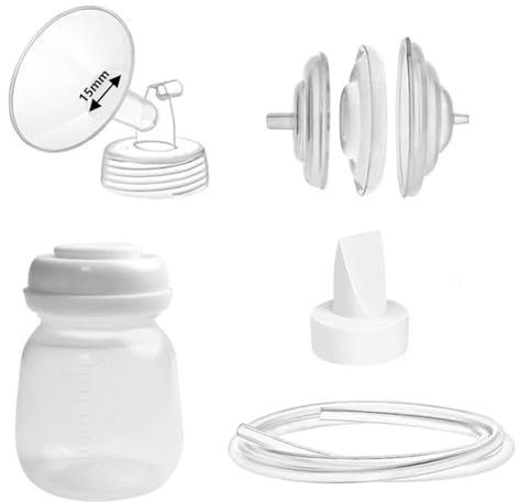 Momlacto Breast Pump Parts Compatible with Spectra S1/S2/9Plus, Full Set Replacement Parts Include Flange,Duckbill Valve,Backflow Protector,Tube,Bottle, Not Original Spectra Accessories (15mm Flange)