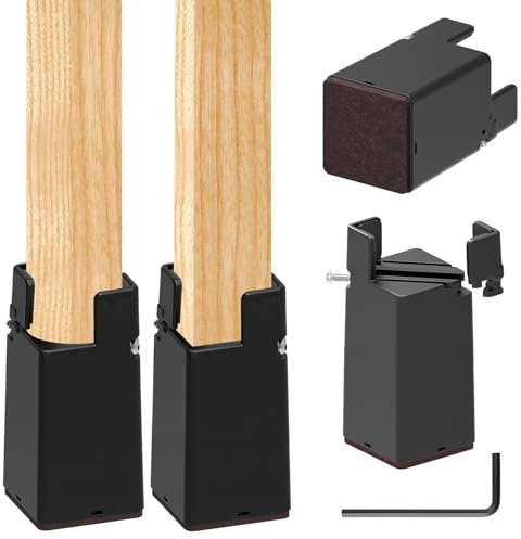 SciFiVisi 4 Stück Möbelerhöhung 10cm, Verstellbare Betterhöhung mit Schraubklemme, Betterhöher Schwerlast Stuhlerhöhungen, Möbelerhöher für 22-42mm Breite Quadrat & Runde Stuhlbein (10cm Schwarz)