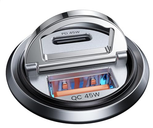 MRGLAS 90W Zigarettenanzünder USB C [PD45W & QC45W] 12v USB Steckdose verteiler Mini Metall KFZ Ladegerät Adapter Autoladegerät Kompatibel mit iPhone 17 Pro Max Plus Air 16 15, Samsung S25-Silbrig