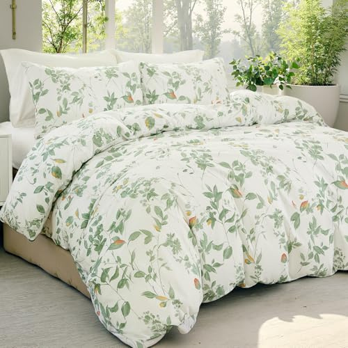 Herside Floral Duvet Cover Set King Size 100% Cotton Bedding Sets Farmhouse Floral Reversible Quilt Cover Set 3 Pcs with Zipper Closure Soft & Breathable Bedding Cover Set for Boys Girls Adult