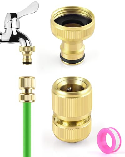 ERKOON Messing Kupplung mit Wasserstop, 1/2 Gartenschlauch-Adapter& 3/4 Weiblicher Gewindehahn Adapter für Küchenarmatur Wasserhahn und GartenschläUche