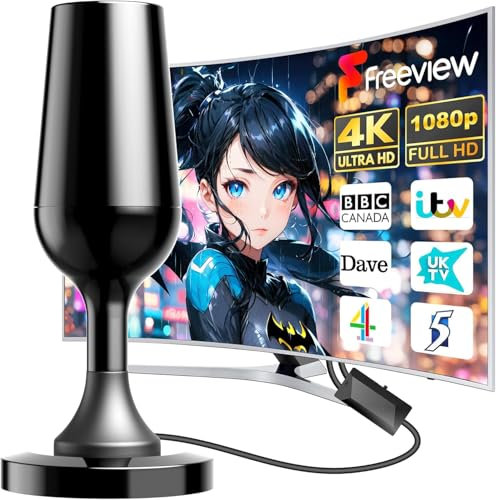 Portable Indoor Tv Aerial, Digital Ariels for Tv with Booster, High Gain Freeview Aerial Indoor, 4k Smart Hdtv Antenna for Usb Television channels & VHF/UHF/DAB - with Magnetic Base
