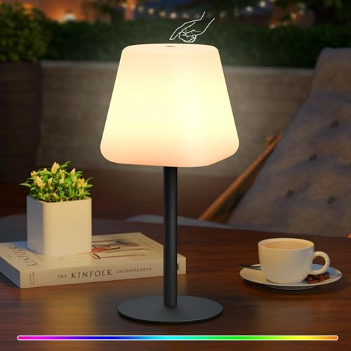 MALUX Outdoor Tischlampe, Kabellose Tischlampe mit 8 Farben Dimmbar, Tischleuchte Outdoor, IP44 Wasserdicht, led lampe outdoor für Haus Garten Hotel Balkon Esstisch (Kegel)
