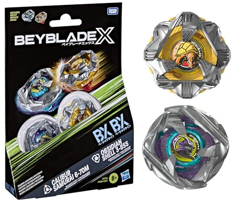 Beyblade X Calibur Samurai 6-70M BX & Obsidian Shell 3-85S BX Takara Tomy Dual Pack Set with 2 Right-Spinning Tops, Battling Tops Game Toys, Ages 8+