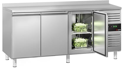 GGM Gastro Commercial Refrigerated Counter Fridge, 282L Capacity, 1795x700x950mm, 3-Door Configuration, Stainless Steel AISI 304, Airflow Defrost System, with Upstand