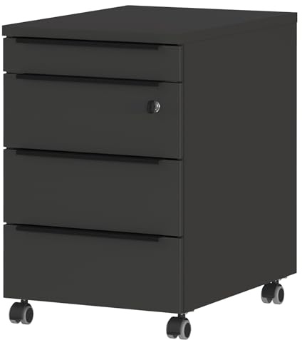 bümö Space Rollcontainer mit Schubladen, Container abschließbar aus Holz in Graphit - Rollwagen für's Büro als Schreibtisch Unterschrank, Bürocontainer od. Schreibtischcontainer