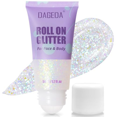 Prreal 50ml Roll-on Body Glitter, Holographic Face Glitter Gel for Eye Hair | Mermaid Sequins Festival Accessories, Chameleon Color Body Shimmer Glitters Face Paint Makeup Rave Outfits, 04 Dazzle