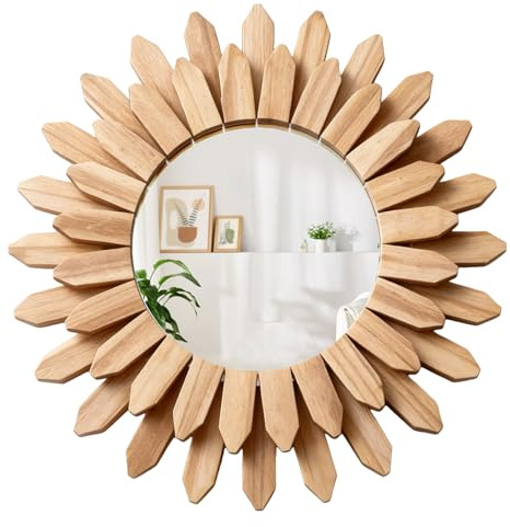 GBKDQQ 30cm Wandspiegel Klein Rustikal Holz, Runder Spiegel, Boho Spiegel, Boho Deko Wanddeko für Bad, Wohnzimmer, Schlafzimmer, Flur, Eingangsbereich(Rustikal Braun)