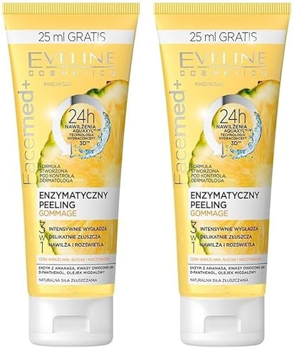 Eveline Cosmetics Facemed+ Enzym-Gommage-Peeling - Innovative französische Peeling-Technik mit Ananasenzymen & AHA für strahlende Haut, 75 ML (Packung mit 2)