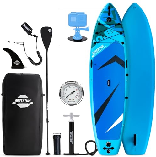 ADVENTUM Aufblasbares Allround & Touring Stand Up Paddling Board 329-384 cm | Inflatable SUP Paddle Board, bis 230-270kg | Action-Cam Halterung | UltraStabil & Wendig, für Familien, Relax, Yoga, Touring
