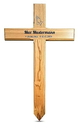 LIGNORIA Urnenkreuz 85 cm, personalisiert, aus Holz, wetterfest | Handgefertigt in Deutschland, Originalgröße für Urnengrab, hochwertig für Grab, Urne und Gedenkstätte