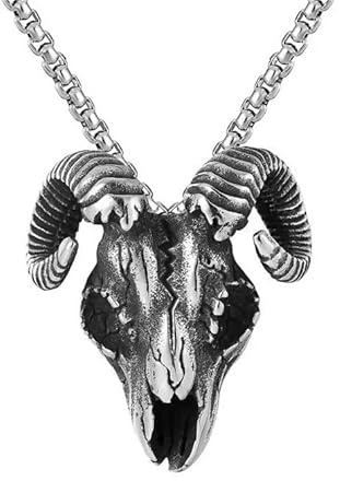 DACKLOONG Gothic Ram Skull Head Pendant Necklace Punk Rock Aries Horned Skull Amulet Jewelry for Men