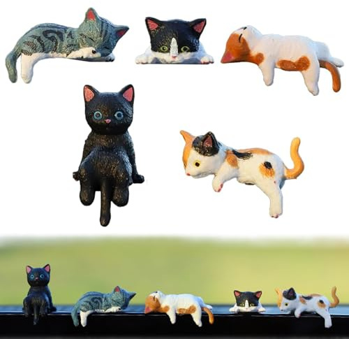 5 Stück Mini Katzen Figuren, Mini Cat Desk Figurines, Cat Ornaments, Katze Statue, Cute Car Accessories Interior, Mini Katzenfiguren Simulationsdesign Katze Spielzeug für Auto, Büro und Computer