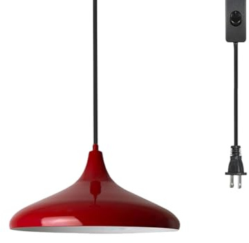 bamyum Champion Pendelleuchte, Vintage, 35 cm, E27, Vintage, für Schlafzimmer, Hängeleuchte, Wohnzimmer Industrielle Lampe mit Schalter 4,5 m, verstellbares Kabel, Plug-in, Rot