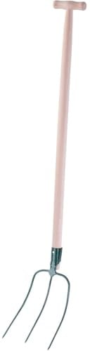Gartengabel mit 90cm T-Griff Holzstiel, 3 Zinken, 122 cm Länge, Stahl Mistgabel, Dunggabel, Heugabel